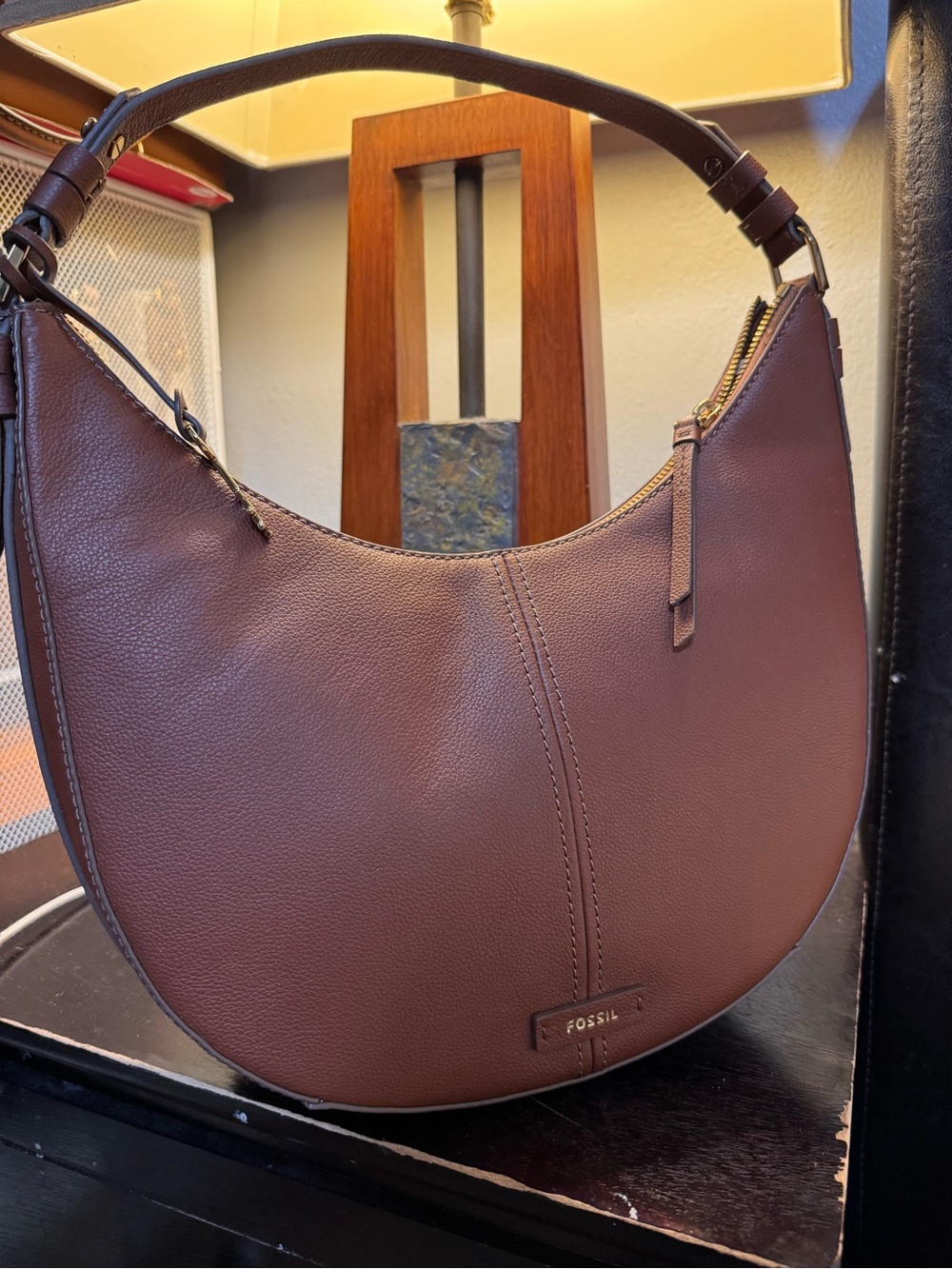 Fossil Brown Crescent Leather Shoulder Bag